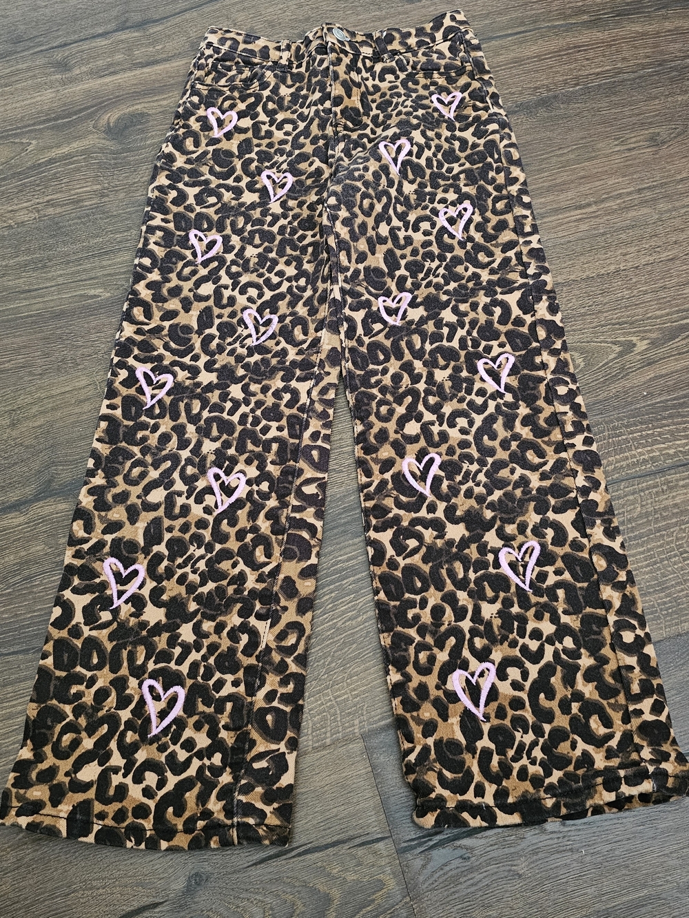 Lucky You Girls Denim Jeans Pants Medium 10 Juniors Black Leopard Pink Heart